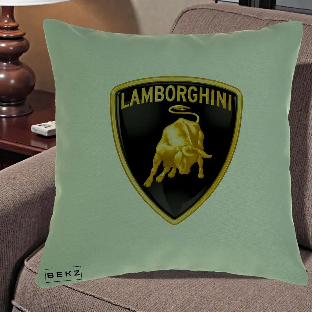 Perna Personalizata cu emblema Lamborghini, 40x40 cm, Verde, Husa Detasabila, Perna Inclusa, BEKZ®