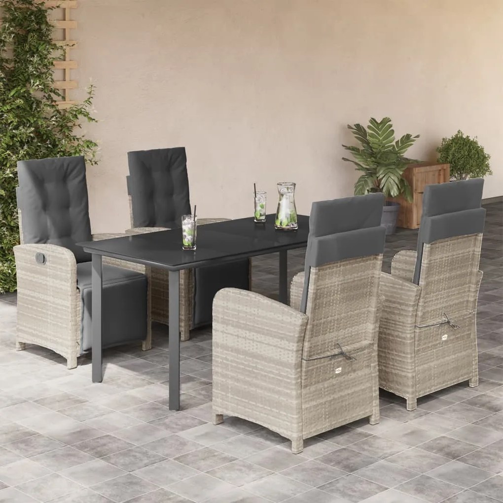 vidaXL Set mobilier de grădină cu perne, 5 piese gri deschis poliratan