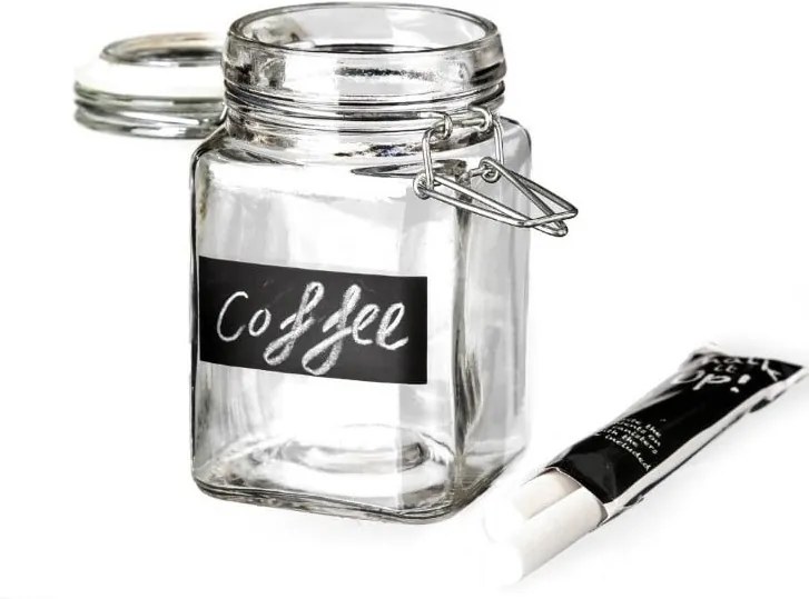 Set 6 recipiente cu capac cu marker, ermetic închise, Tiza, 300 ml