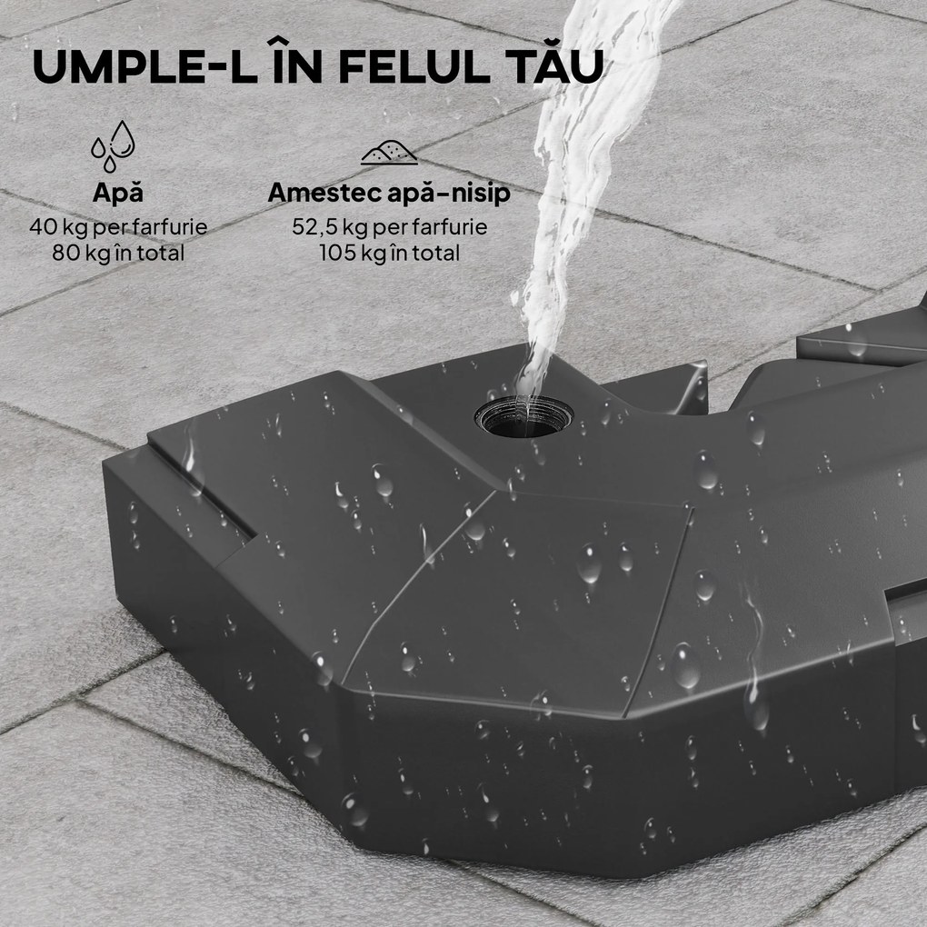 Outsunny Set 2 Greutăți pentru Baza Umbrelei, Bază pentru Umbrelă din HDPE, Reumplibilă cu 80 kg Apă sau 105 kg Amestec Nisip și Apă, 101x101x12 cm, Negru | Aosom Romania