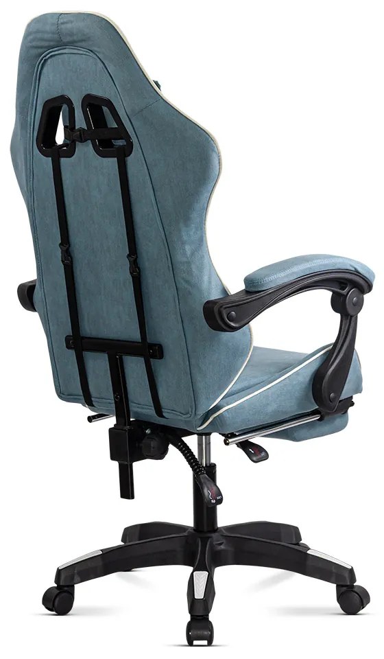 Scaun de gaming bleu din stofa cu suport de picioare OFF 295