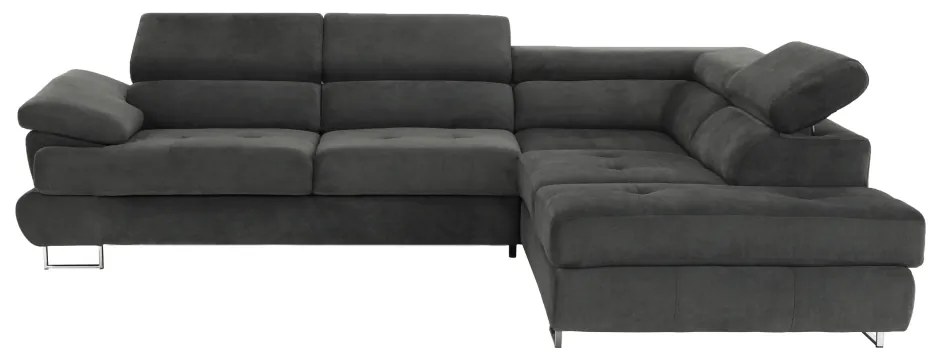 Colţar, piele ecologică gri-maro, model dreapta, BUTON P