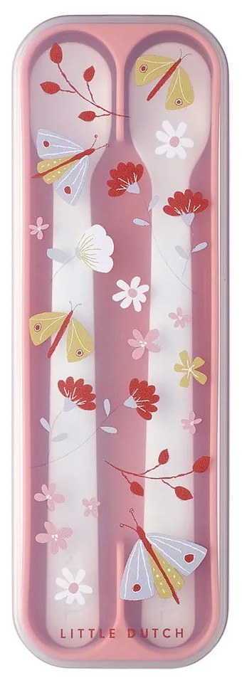 Linguri pentru copii albe/roz-deschis din plastic 2 buc. Flowers &amp; butterflies – Mepal