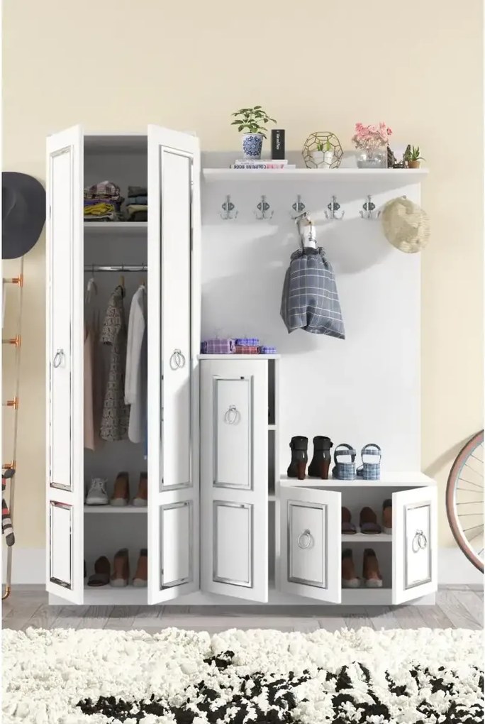 Cuier hol cu pantofar alb Vera Homs 183 x 35 x 150 cm 