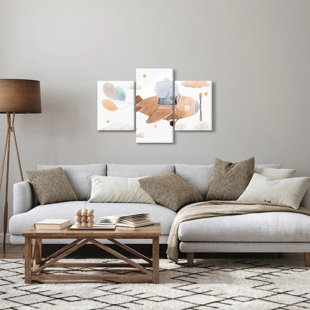 Tablou - Acuarelă elefant într-un avion (90x60 cm)