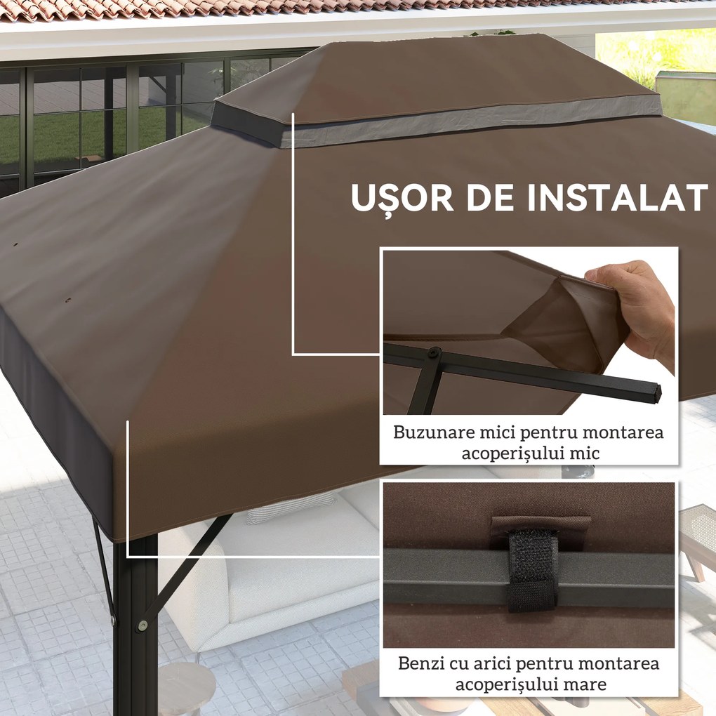 Outsunny Acoperiș de Schimb pentru Foișor 4x3 m cu 2 Niveluri pentru Grădină, Acoperire Rezistentă la Apă din Material Oxford 370g/㎡ Anti-UV 30+ cu Orificii de Drenaj, Cafeniu | Aosom Romania