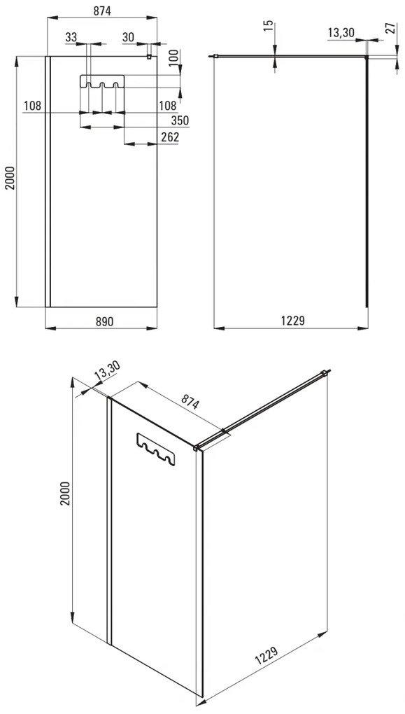 Paravan dus, walk-in, sticla securizata, 90x200 cm, cadru metalic negru, Deante Mokko 900x2000 mm, Negru
