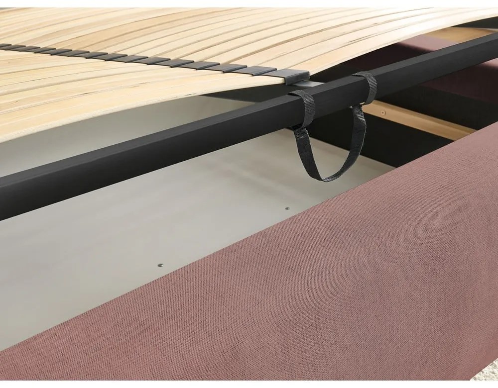 Pat matrimonial roz deschis tapițat cu spațiu de depozitare și somieră 180x200 cm Jagna – Bobochic Paris