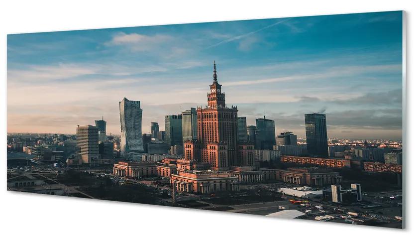 Tablouri acrilice Varșovia panorama de zgârie-nori răsărit de soare