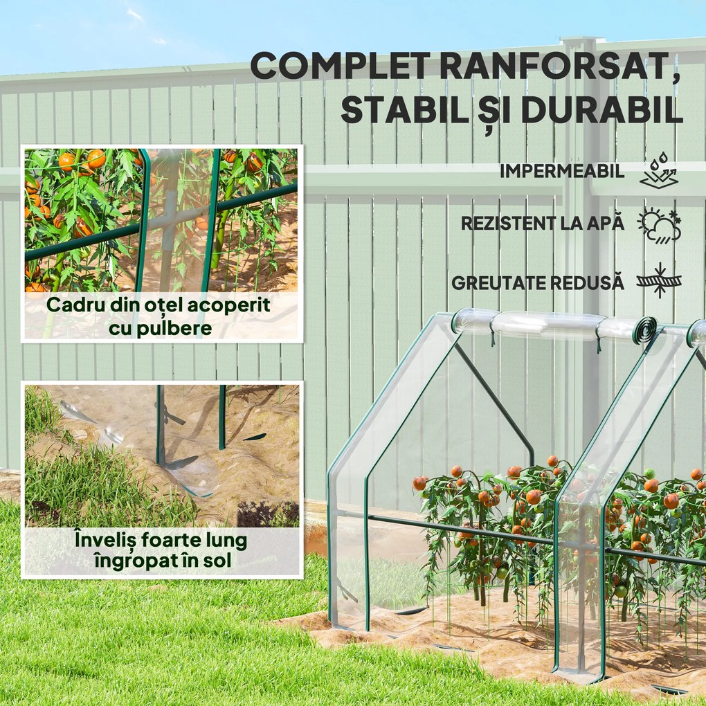 Outsunny Mini Seră Portabilă Tunel pentru Plante și Flori cu Uși Rulabile cu Fermoar, Transparentă | Aosom Romania