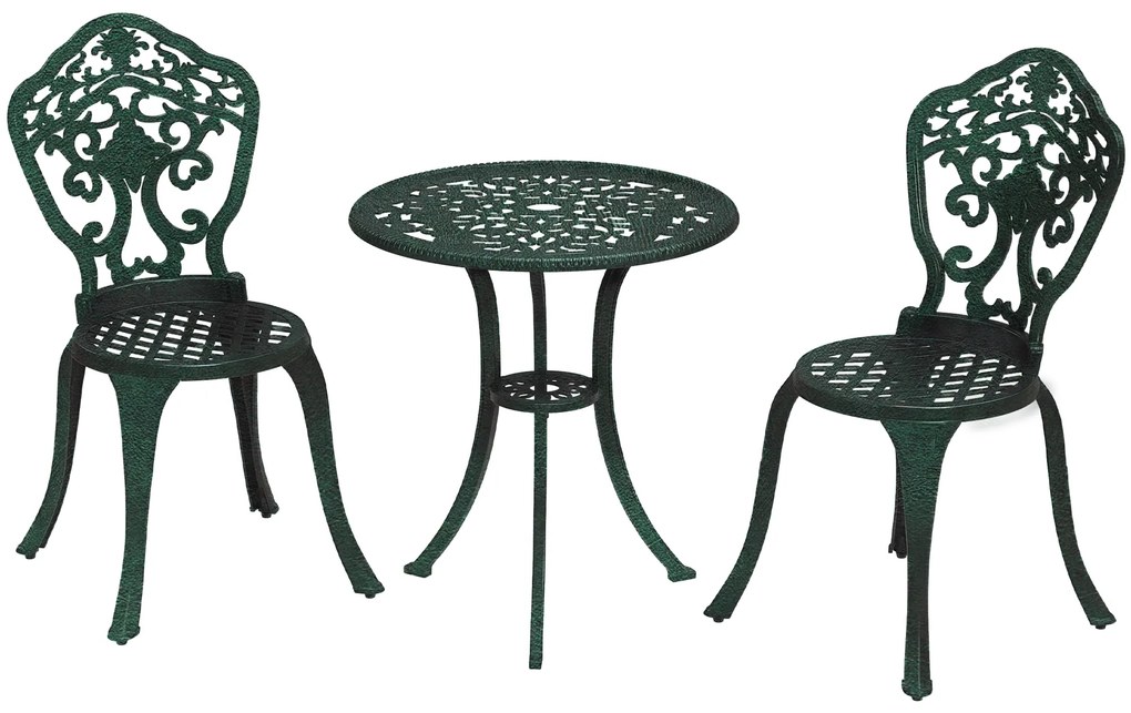Outsunny Set bistrot pentru grădină din aluminiu, mobilier grădină 3 piese 2 scaune + masă rotundă imitație fier forjat | Aosom Romania