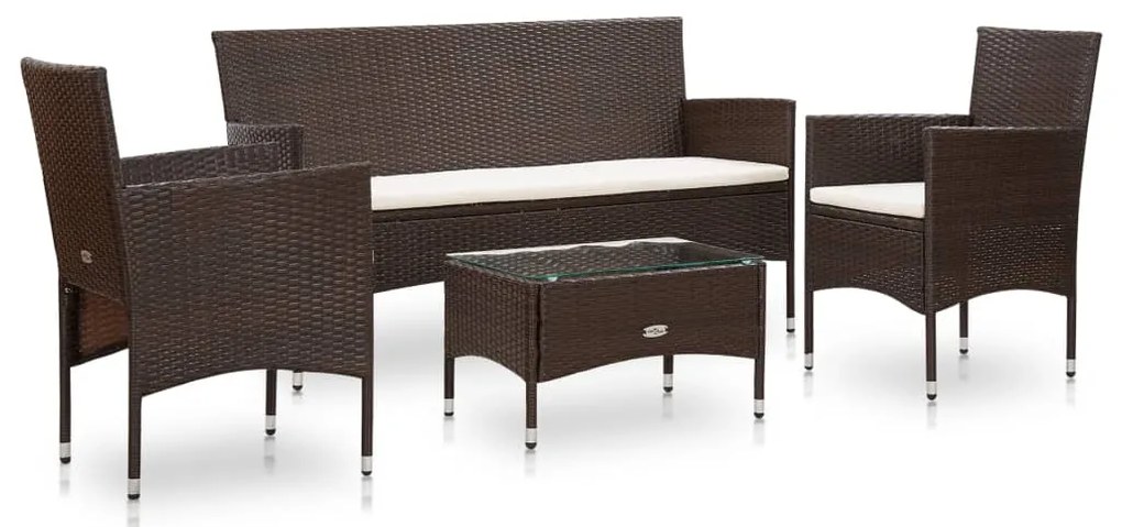 vidaXL Set mobilier de grădină cu perne, 4 piese, maro, poliratan