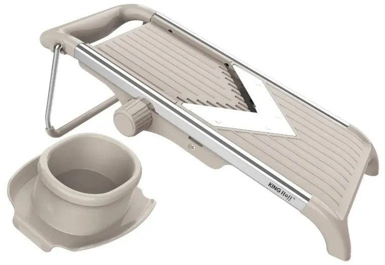 Răzătoare de legume Kinghoff KH 2006, grosime reglabilă, lame în formă de V, Julienne 5 mm, bej/gri