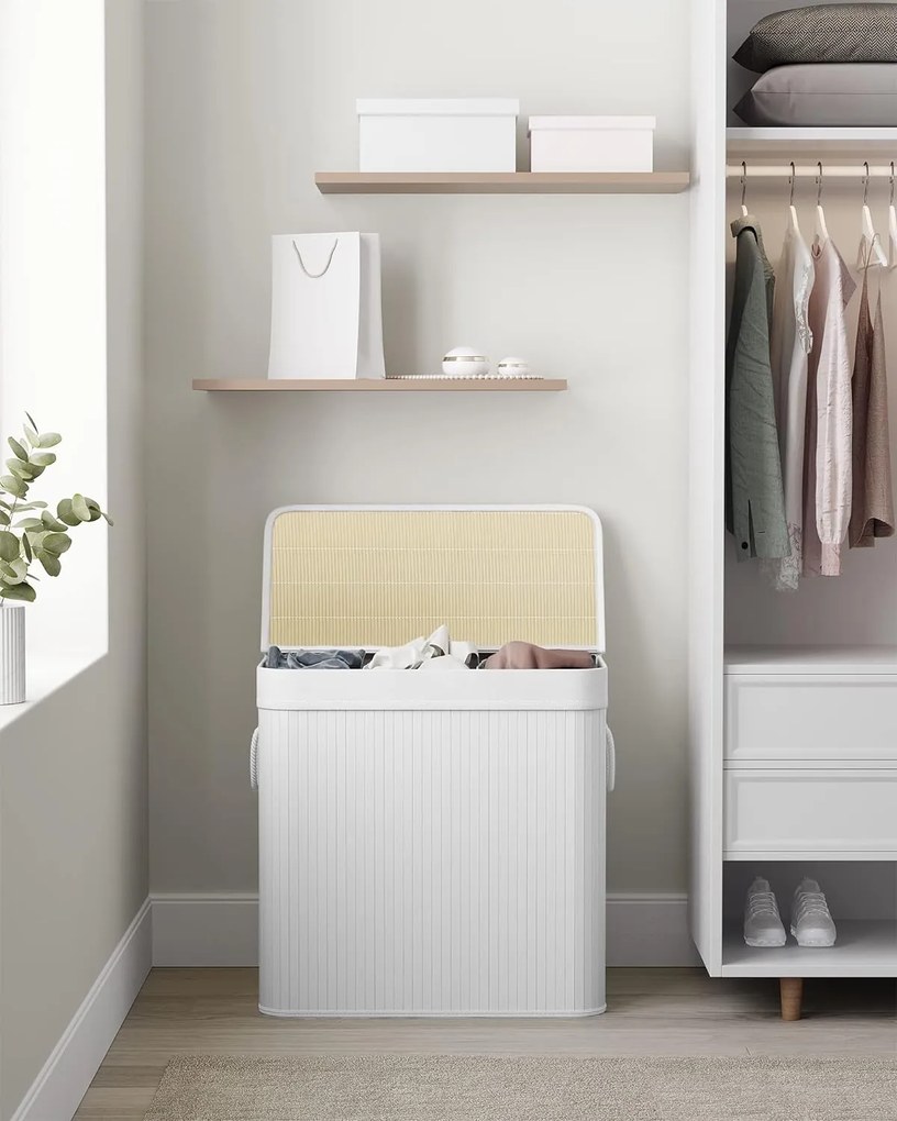 Coș de rufe de bambus DORA, 150L, alb SongmicsHome