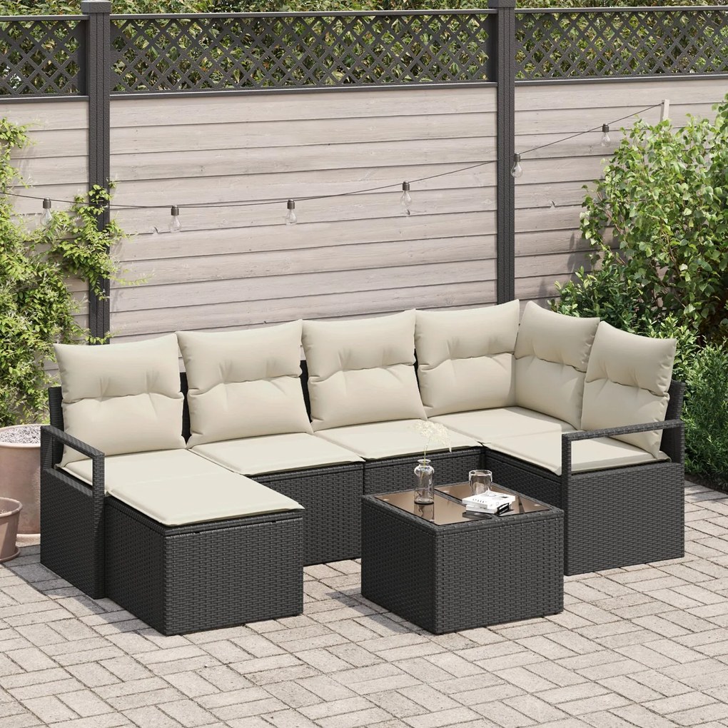 vidaXL Set de canapele pentru grădină 7 pcs Negru Rattan poli