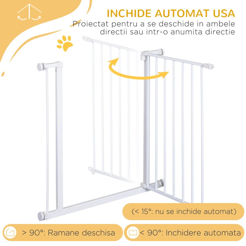 Poarta de Siguranta PawHut pentru Copii si Animale de Companie Alb 76-82x76cm | Aosom Romania