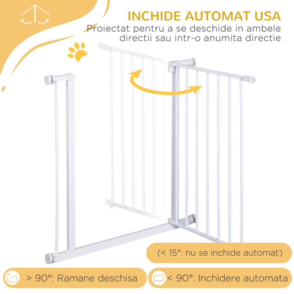 Poarta de Siguranta PawHut pentru Copii si Animale de Companie Alb 76x72-82cm | AOSOM RO