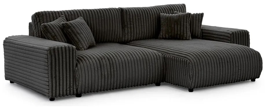 Colțar gri închis extensibil, cu spațiu de depozitare, cu tapițerie din catifea reiată (cu colț pe partea dreaptă) Sarina – Ropez