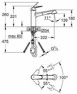 Baterie bucatarie Grohe Eurodisc Cosmopolitan cu dus extractibil si doua tipuri de jet