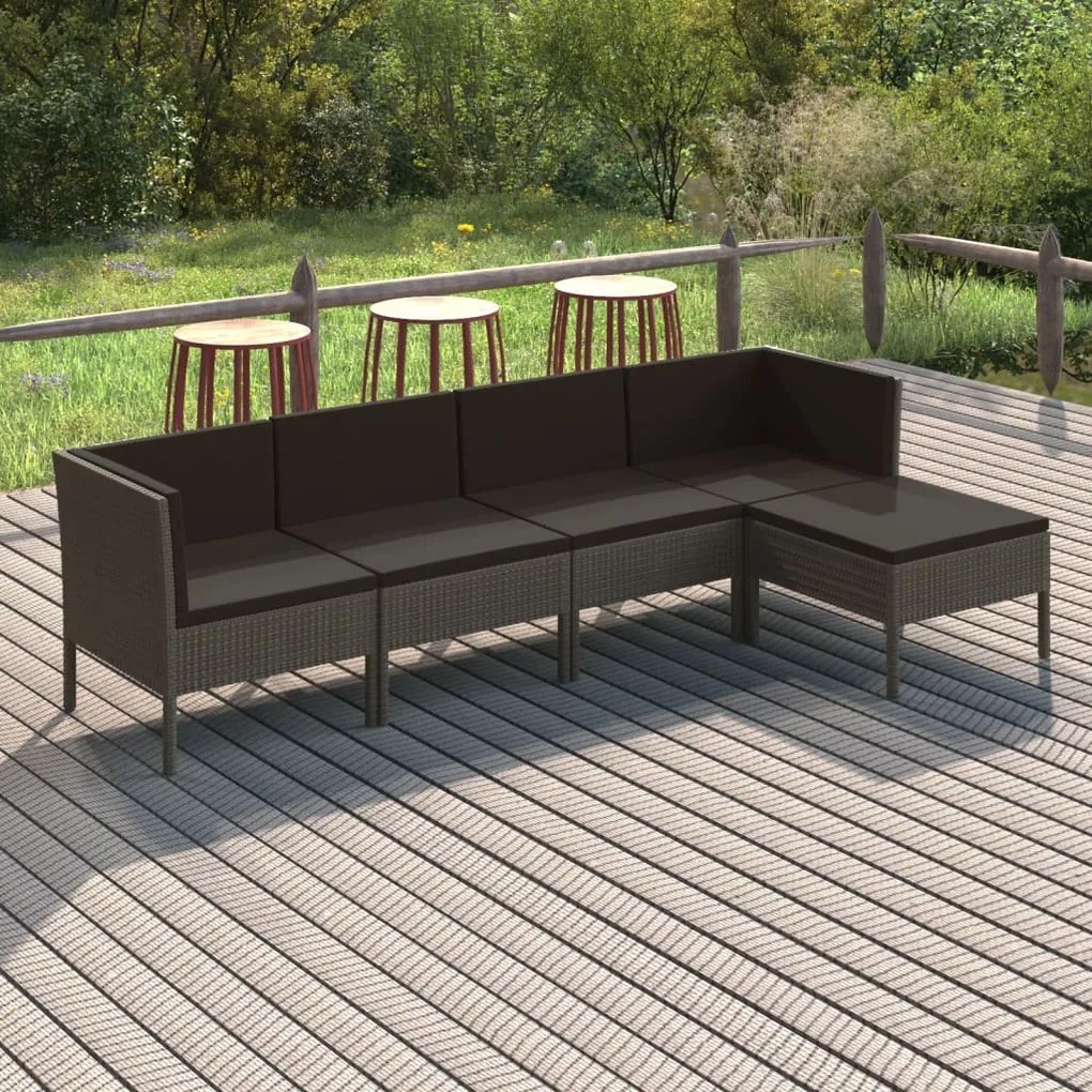 vidaXL Set mobilier de grădină cu perne, 5 piese, gri, poliratan