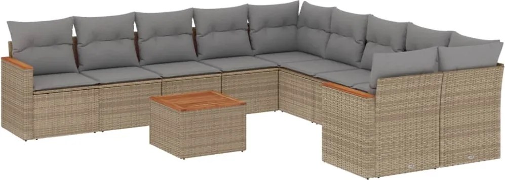 vidaXL Set canapele de grădină, 11 piese, cu perne, bej, poliratan