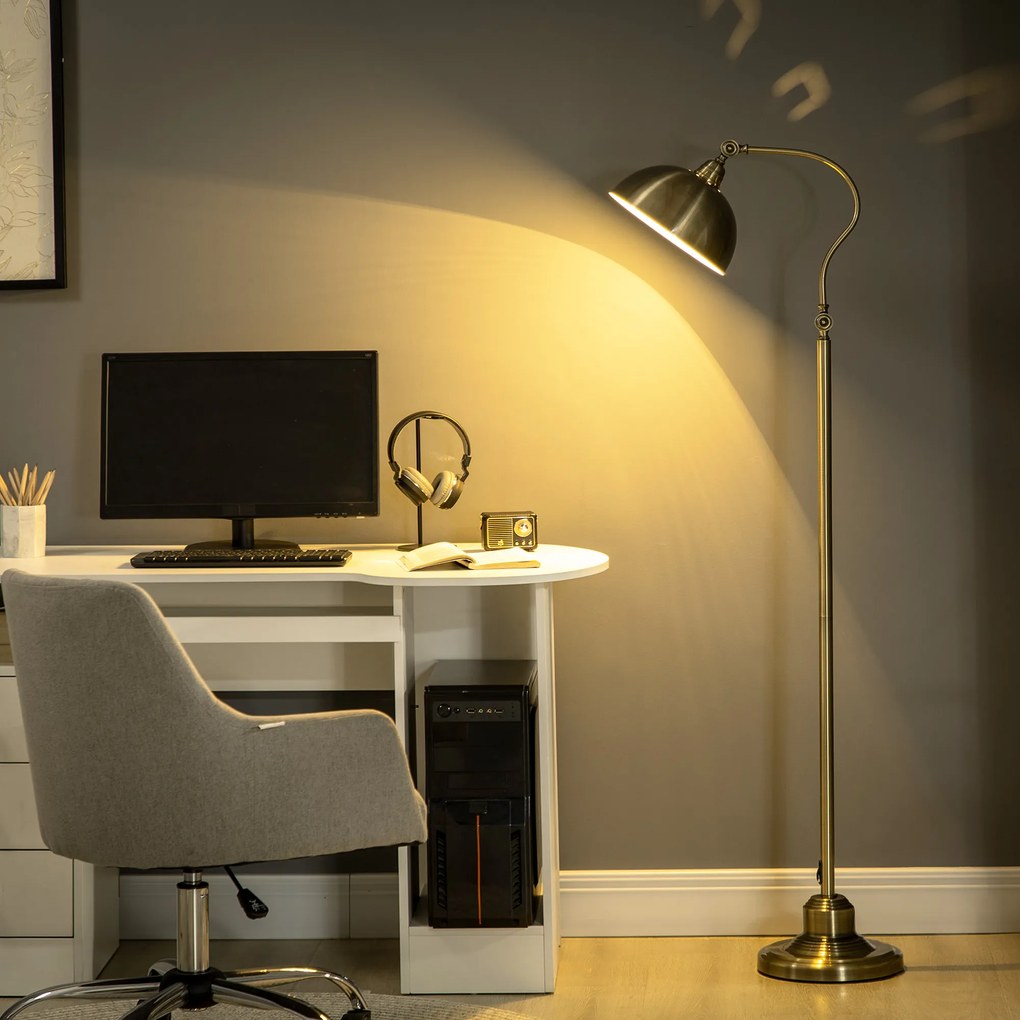 HOMCOM Lampadar de camera cu abajur ajustabil, intrerupator la picior 42 x 25,5 x 152 cm ton de alama | Aosom Romania