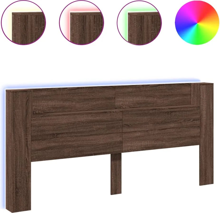 vidaXL Tăblie de pat cu dulap și LED, stejar maro, 220x16,5x103,5 cm