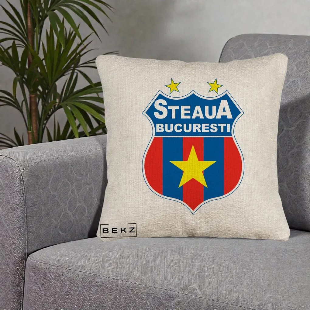 Perna Personalizata Steaua Bucuresti Fotbal, 40x40 cm, Bej Canapea, Husa Detasabila, Perna Inclusa, BEKZ®