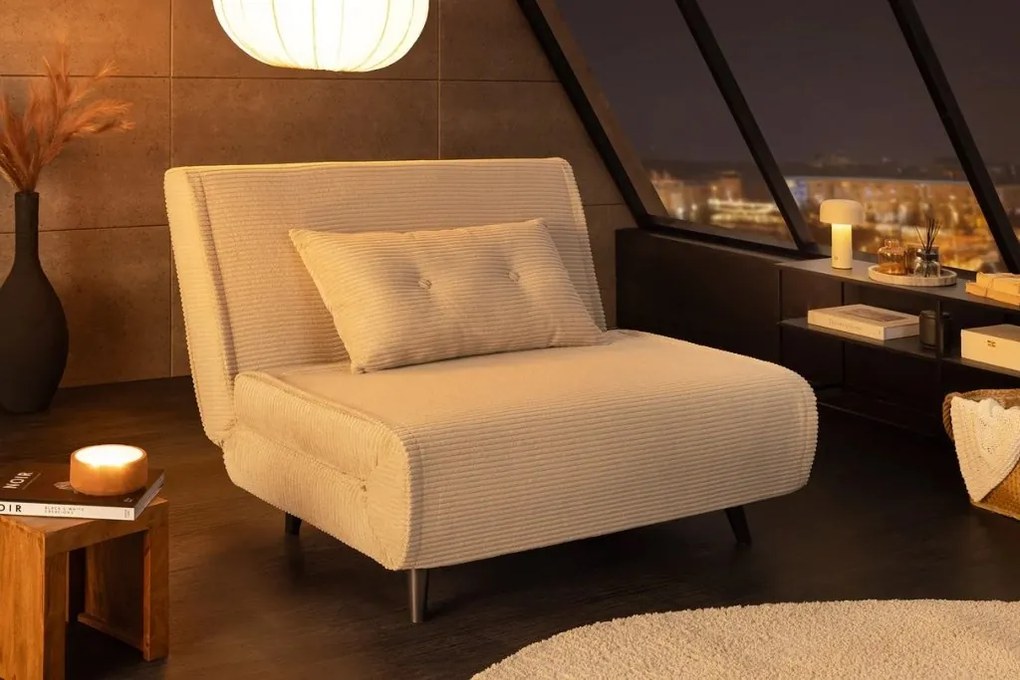 Fotoliu Pat SMART MULTIFUNCTION 100cm catifea raiata bej