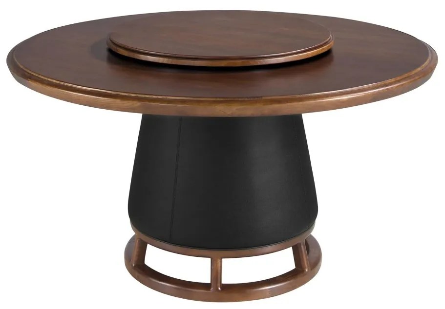 Masa rotunda din lemn si piele sintetica Dark Walnut 150cm