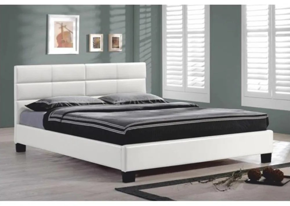 Pat matrimonial cu somieră, 160x200, piele eco albă, MIKEL