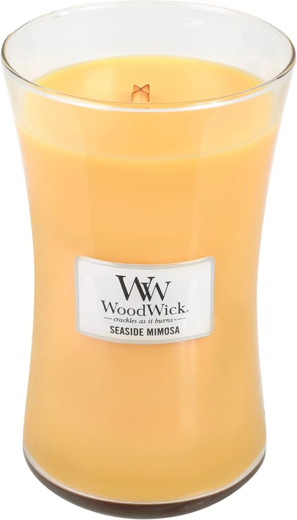 WoodWick galbene parfumata lumanare Seaside Mimosa vaza mare