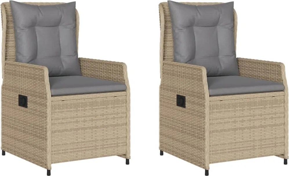 vidaXL Scaune de grădină rabatabile, 2 buc., bej, poliratan