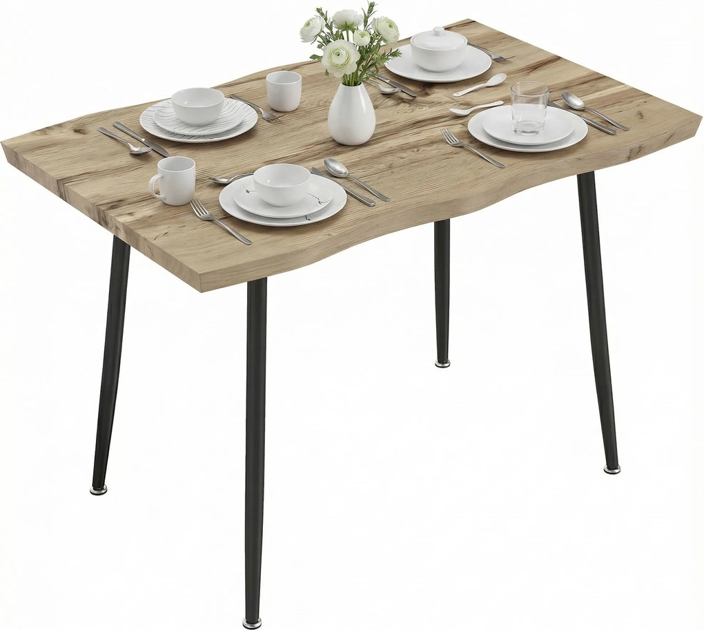 HOMCOM Masă pentru 4 persoane, 110 cm Masă dreptunghiulară nordică pentru bucătărie cu picioare din oțel pentru living și sufragerie, stejar | Aosom Romania