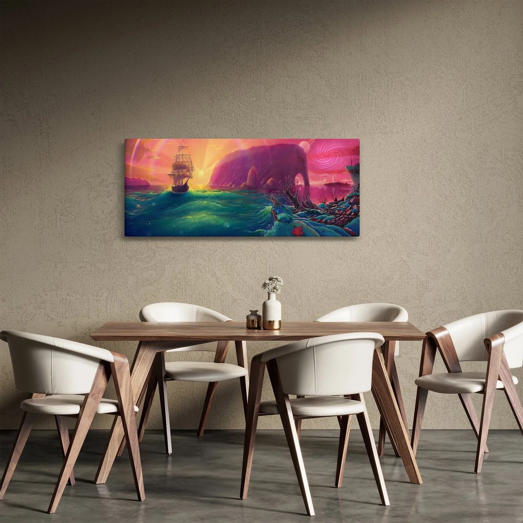 Tablou - Pictură în ulei, călătorie într-un țărăm fantastic (120x50 cm)