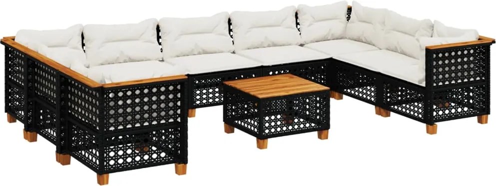 vidaXL Set canapele de grădină cu perne, 10 piese, negru, poliratan