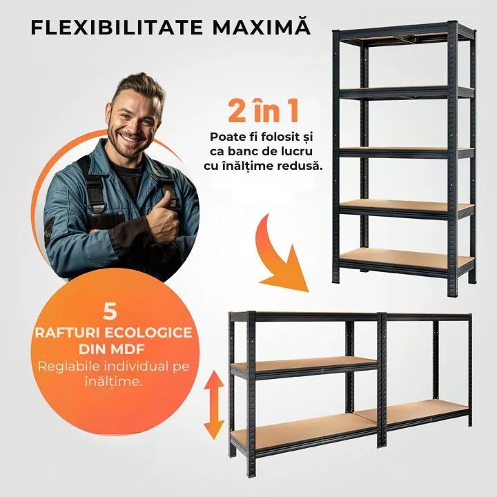 Raft cu capacitate mare HEAVY, max. 875kg, 90x40x180cm, negru Jurhan