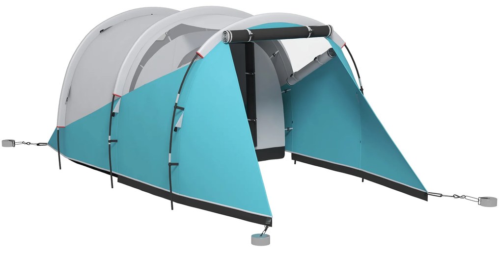 Outsunny Cort de camping familial pentru 4-5 persoane, cort tip tunel impermeabil, 2 uși ferestre, ventilat 4,6 x 2,6 x 1,9 m, albastru | Aosom Romania