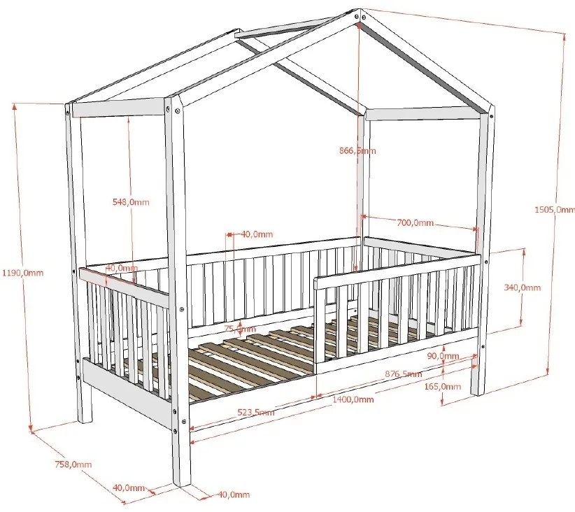 Pat copii Vipack PENTRU COPII MICI DALLAS 70 X 140 CM NATURAL