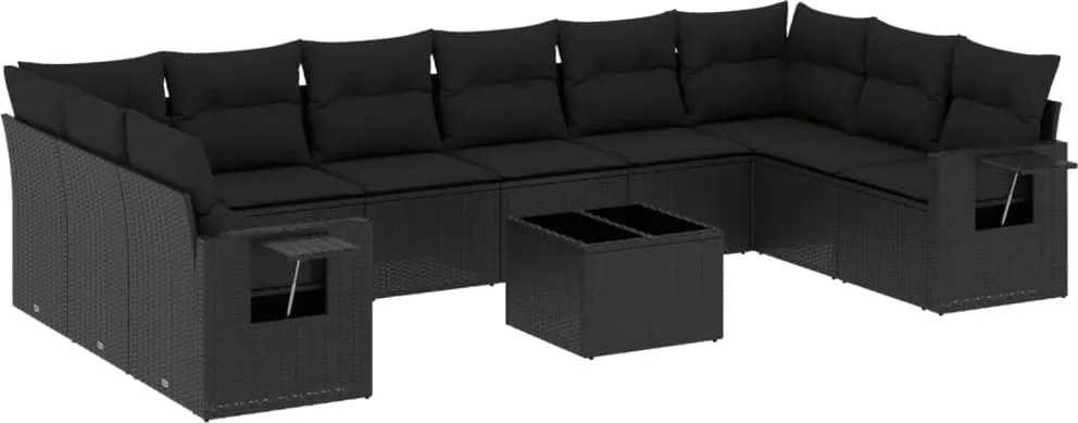 vidaXL Set canapele de grădină cu perne, 11 piese, negru, poliratan