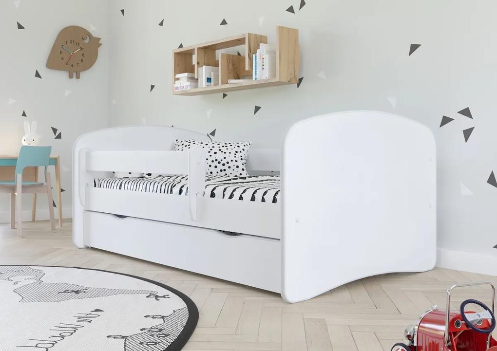 Pat pentru copii cu bariera Ourbaby - alb Loki 140x70 cm pat fără spațiu de depozitare