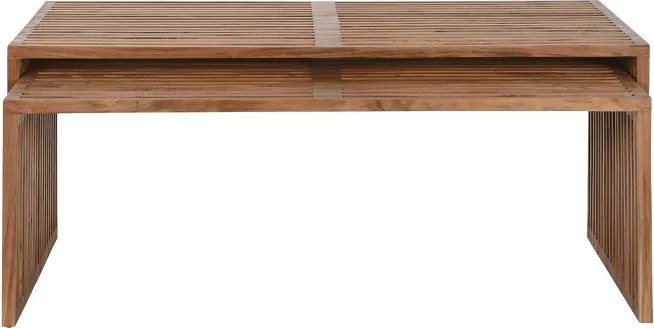 Set 2 măsuțe de cafea dreptunghiulare din lemn de tec, maro, cu blat din lamele, finisaj natural, 50 x 118 x 64 cm, „Selvar” – Ethnic Collections