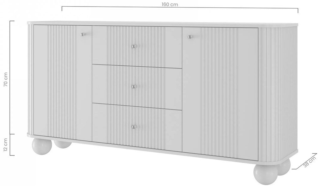 Comoda cu sertare Versper 160 cm - negru / zlote mânere