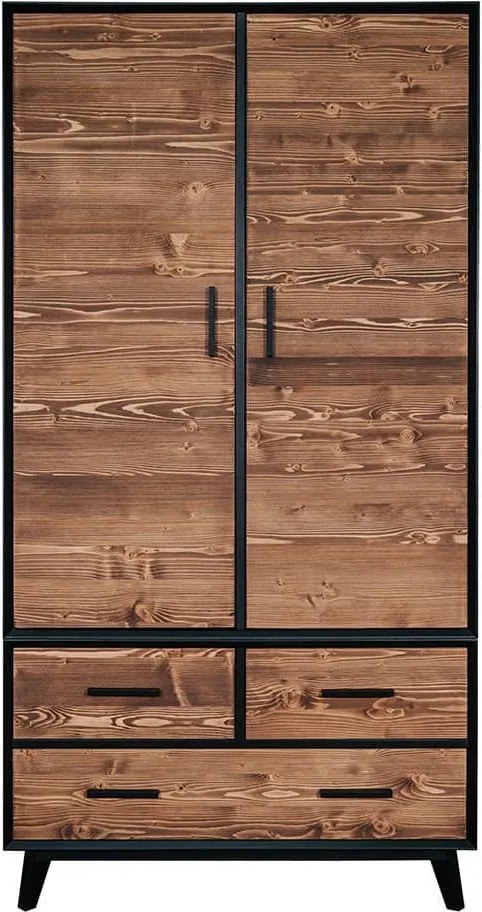 Dulap lemn masiv Timeless 3 Sertare 2 Uși Negru, 100 × 55 × 200 cm