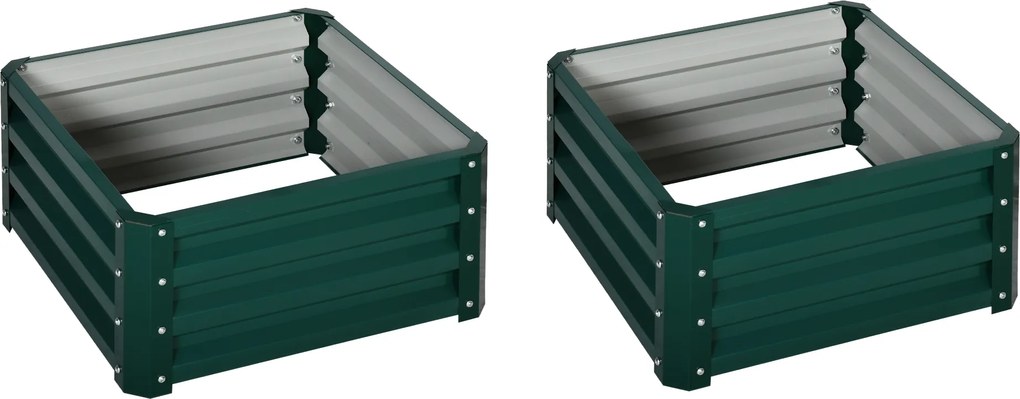 Outsunny Set de 2 jardiniere înălțate, pătrat pentru grădină pentru legume, flori, oțel galvanizat 60 x 60 x 30,5 cm, verde | Aosom Romania