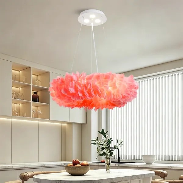 BRILAGI - Lustră LED pe cablu FEATHER 3xE27/40W/230V + 3xLED/3W diam. 50 cm roz