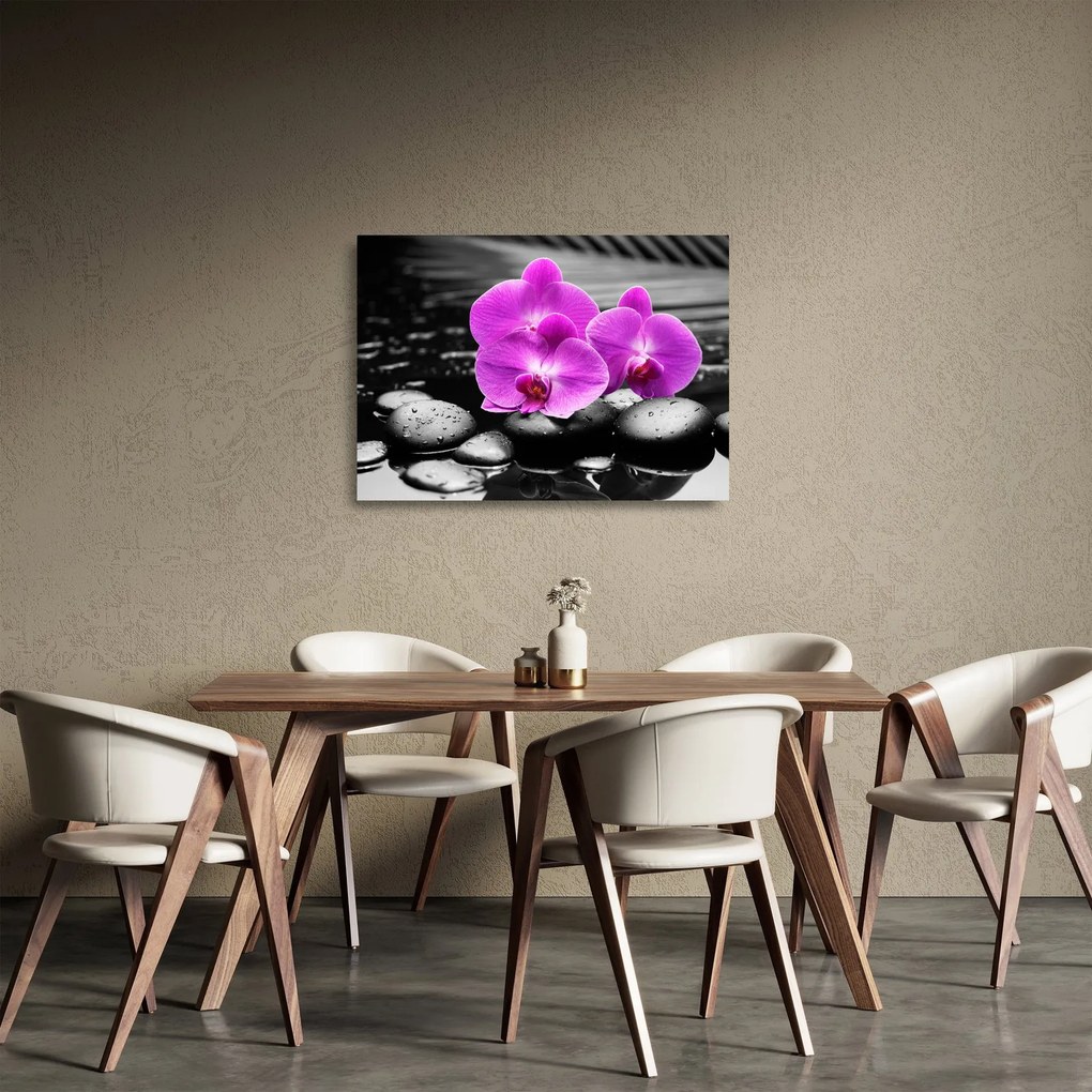 Tablou pe sticlă - Orhidee violet (70x50 cm)