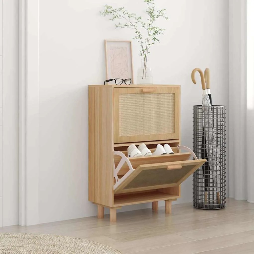 vidaXL Pantofar, maro, 52x25x80 cm, lemn prelucrat și ratan natural