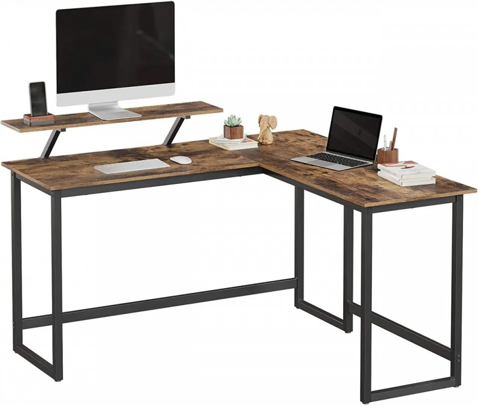 Birou de Studiu in Forma L, PAL Melaminat, Maro / Negru, Vasagle, LWD56X