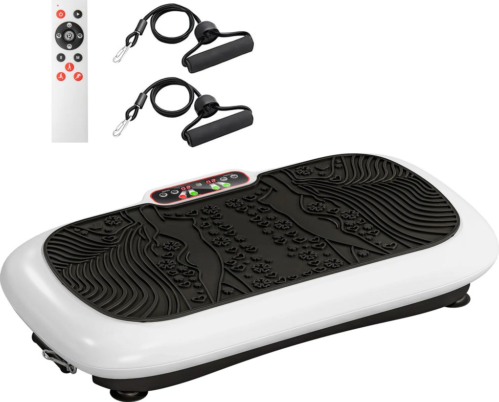 Placă vibratoare HOMCOM cu 99 trepte, 2 benzi fitness 73 x 40 x 13cm Alb+Negru | Aosom Romania